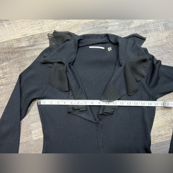 TAHARI Black Wool Mix Chiffon Collar Trim Cardigan Size Small - Picture 10 of 12